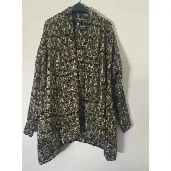ESKANDAR TWEED METAL THREAD TEXTURED OVER SIZE (1) CARDIGAN BROWN BLACK $2600 - Picture 2 of 6